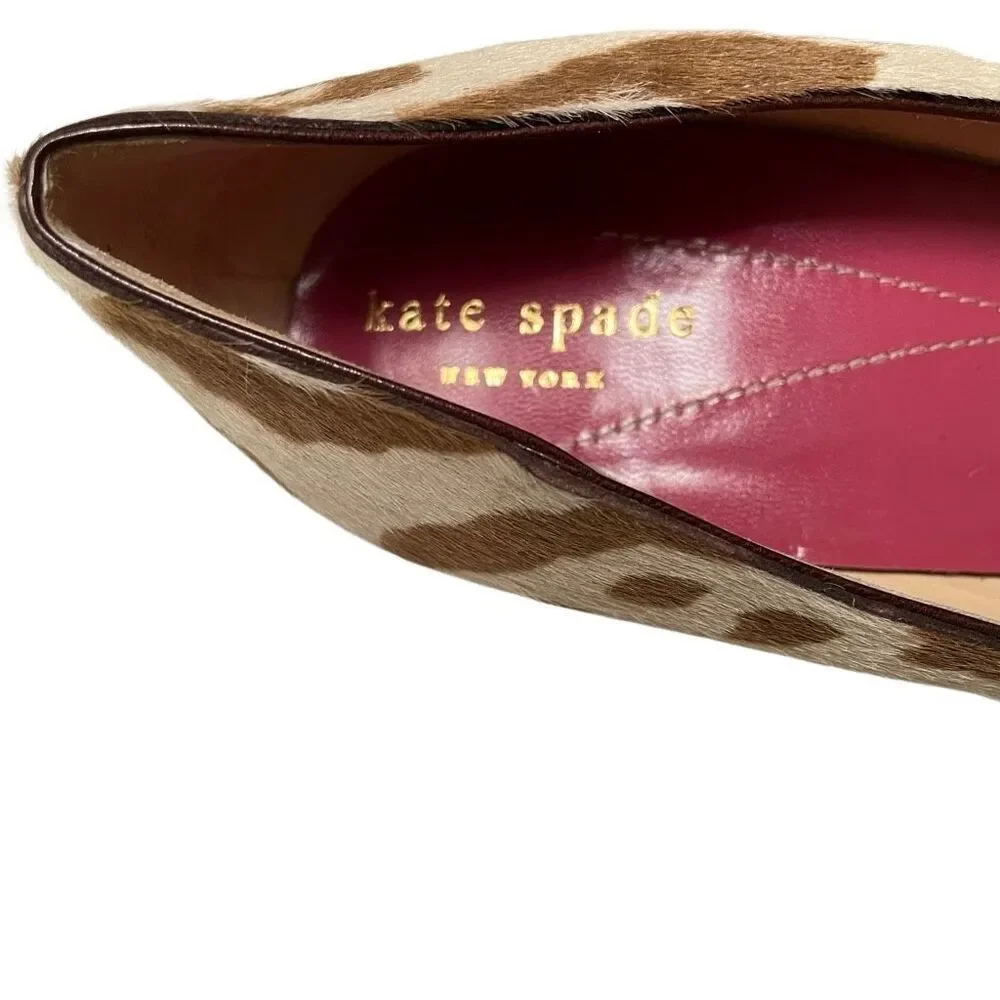 Kate Spade NY Cow Print Block Heel Pump‎ Women’s 9 Calf Hair Italy Tan Brown